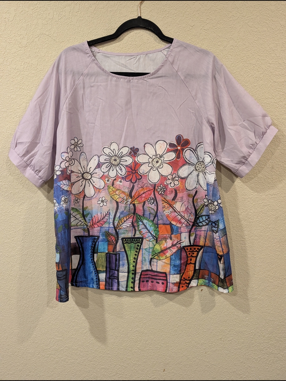 Lavender Floral Vase-Print Women’s Blouse
